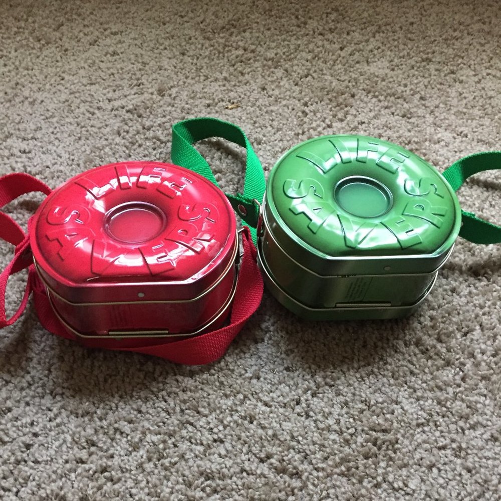 RETRO RED AND GREEN LIFESAVERS LOLLIES CANS